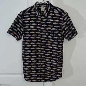 The North Face Rainbow Brown Mountain Stream colorful Trout Print shirt S Fish